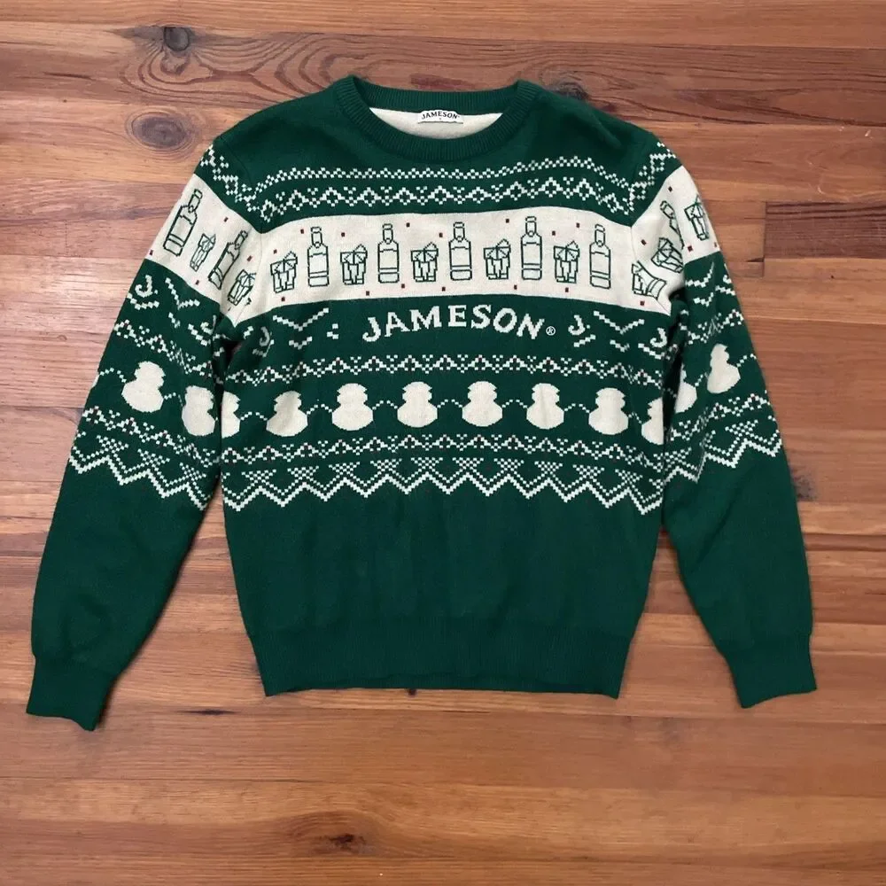 Jameson Festive Holiday Crew Neck Green Fair Isle Christmas Jumper Sweater Small